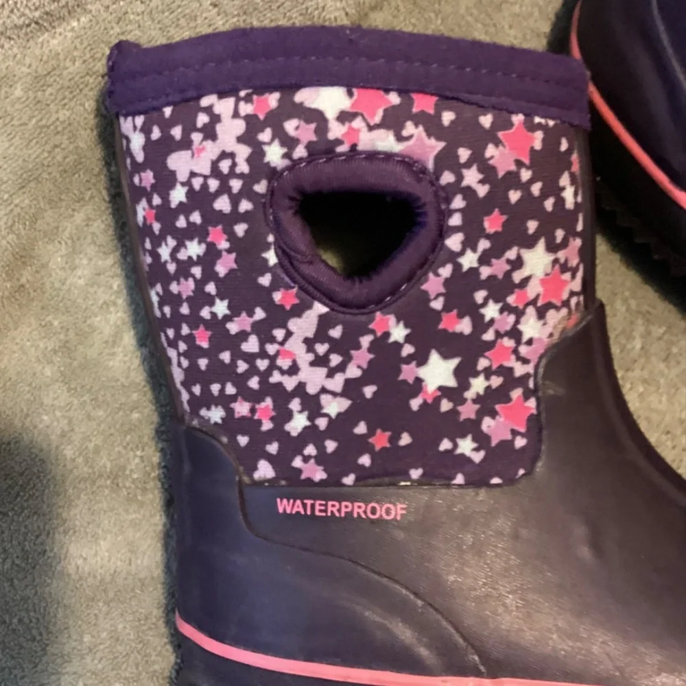 Toddler Girl Cat & Jack Purple Rain Boots Size 7 8 Stars & Hearts Camp